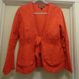GRETTY ZUEGER DARK ORANGE BOHO LACE CROCHET TIE TOP M